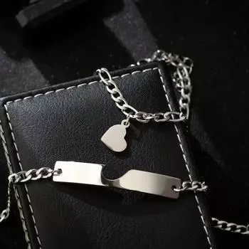 Gift Heart Charm Men Women Couple Bracelet Silver Color Couples Matching Luxury Stainless Steel Jewelry Set Silver One Pairs