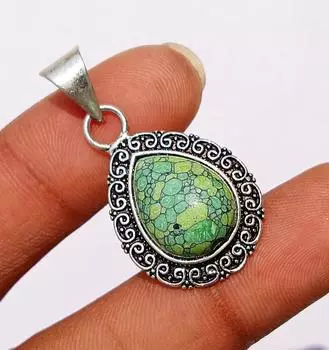 Подарок MOMGreen бирюзовый драгоценный камень 925 пробы посеребренный кулон junp-30 3 Cm зелёный