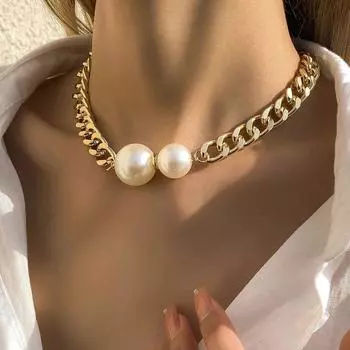 Gift Round Pearl Simple Women Gothic Necklace Girl Choker Korean Style Necklace Fashion Jewelry золотой