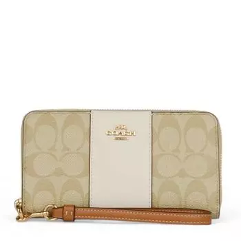 Gift set with box and paper bag round zip long long wallet CR624 IMWQJ khaki x chalk light Signature [Coach] wrapped, women s wallet, wallet, (light