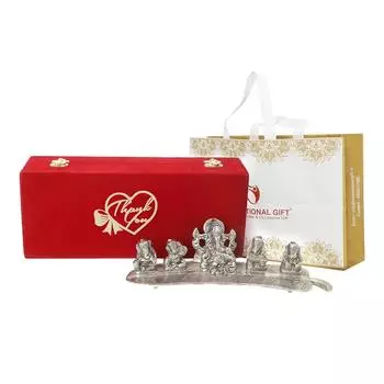 GIFT Silver Musical Ganesh Idol | Thanks Tag with Velvet Box & Carry Bag | Perfect for Expressing Appreciation at Weddings