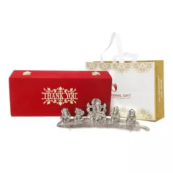GIFT Silver Plated Musical Ganesh Statue with Beautiful Thank You Gift Box & Carry Bag