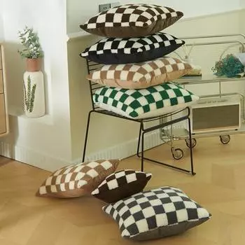 Gift Throw Pillow Case Ultra Soft Practical Checkerboard Plaid Sofa Cushion Cover 45x45cm чёрный