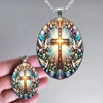 gift Time Gemstone Necklace Fashion belief gemstone Peace Dove Cross Delicate Jewelry разноцветный