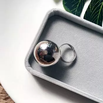 Gift Women Ball Ring Adjustable Large Metal Ball Opening Ring серебряный