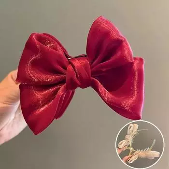 Gifts Shiny Mesh Bow Hair Clip Satin Bow Top Knot Shark Clip Hair Accessories Bow Bun