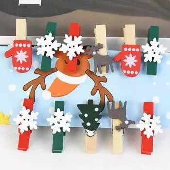 Gifts Snowflake New Year Clothes Pin Photos Clamp Christmas Wooden Pegs Card Holder Mini Clips Snowflake 2