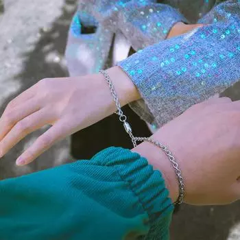 Gifts Women Men Stainless Steel O-Shaped Chain Couple Bracelets Fashion Jewelry Magnetic Bracelet 2pcs/set