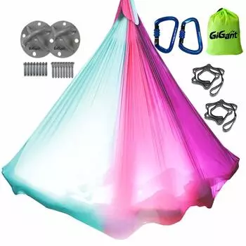 GiGant Градиентный Гамак для Воздушной Йоги Эксклюзивный 5м x Гамак для Воздушной Йоги Упражнения Аэро Йога Фитнес [Официальный] [Полный Комплект] 2.8м (Ягодные конфеты)
