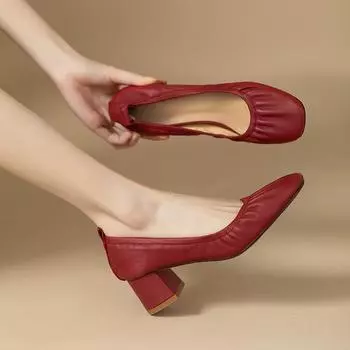 Гигантские мягкие французские туфли в стиле ретро в стиле бабушки, каблук 5 см, туфли в форме яичного рулета, красные свадебные туфли, весенние новые туфли на высоком каблуке для женщин 34 бордовый