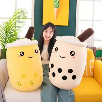 Гигантские мягкие игрушки для чая с пузырьками Squishy Milk Tea Boba Подушка Peluche Мороженое Фрукты Сок Напиток Бутылка Реквизит Декор Подарок 22cm