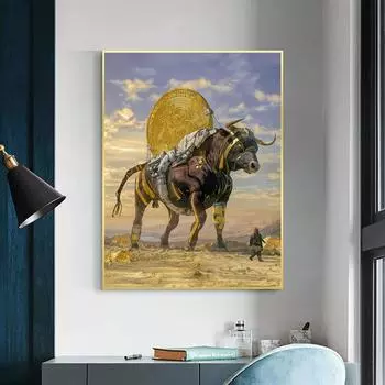 Гигантский бык, несущий монету через пустыню, холст, картины, постеры, принты, настенное искусство для украшения стен гостиной, Куадрос 21x30cm No Frame