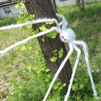 Гигантский мохнатый паук на Хэллоуин с красными глазами, страшный реалистичный имитационный реквизит для паука, жуткий плюшевый паук для сада с привидениями оранжевый