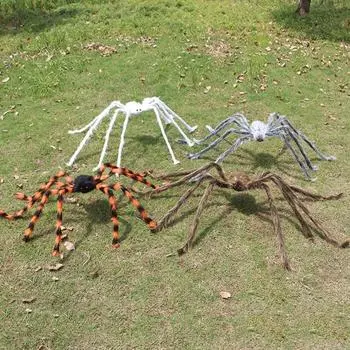 Гигантский мохнатый паук на Хэллоуин с красными глазами, страшный реалистичный имитационный реквизит для паука оранжевый