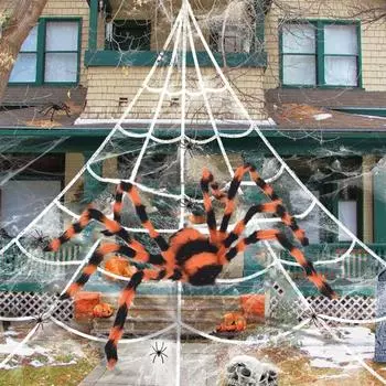 Гигантский мохнатый паук на Хэллоуин с красными глазами, страшный реалистичный имитационный реквизит для паука, жуткий плюшевый паук оранжевый