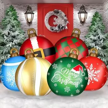 Гигантский надувной рождественский украшенный шар - надувные украшения для двора с милым узором, прочные и многоразовые, рождественские украшения для двора, 1 зелёный