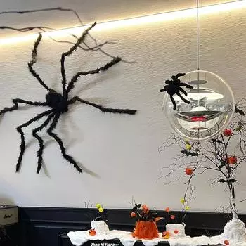 Гигантский паук на Хэллоуин, искусственный дом с привидениями, каверзный страшный черный плюшевый паук для вечеринки, для дома и улицы, реквизит для декора фестиваля привидений