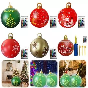 Гигантский светящийся надувной рождественский шар с огнями, водонепроницаемый ПВХ, светящийся рождественский шар, домашний сад, реквизит для вечеринки, праздничные принадлежности 60cm