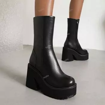 GIGIFOX Панк-гот Платформа Высокий каблук Женские армейские ботинки на щиколотке с круглым носком и боковой молнией INS Новые ботинки для женщин 5.5