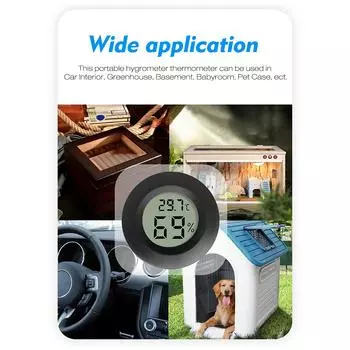Гигрометр, термометр, цифровой ЖК-монитор, измеритель влажности, датчик для салона автомобиля, теплицы чёрный