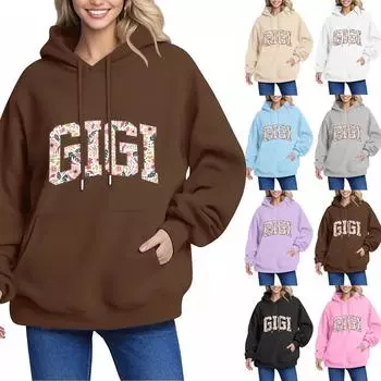 GIGT Женская толстовка с капюшоном с мелким принтом и длинным рукавом, свободный пуловер с карманом XXXXXL