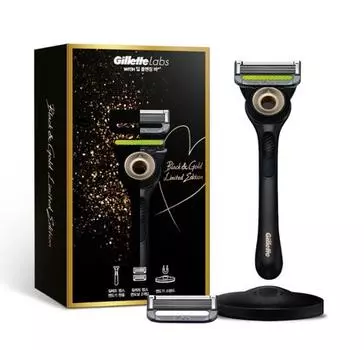 Gillette Labs Глубоко очищающее мыло Black & Gold Edition (Ручка + 2 лезвия + Держатель), Корейская мужская популярная косметика