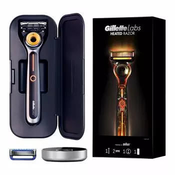 Gillette Labs Heated Laser Travel Kit Set Основной блок 2 сменных лезвия Зарядное устройство Дорожный футляр Бритва для бритья 4 предмета Ассорти + + + Мужской