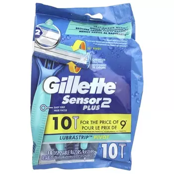 Gillette, Sensor2 Plus, вращающаяся головка, одноразовая бритва, 10 шт.