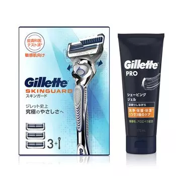 Gillette Skin Guard Manual Main Unit 3 Сменный гель для бритья 175 мл Бритва для чувствительной кожи мужчин (с лезвиями) + [Покупка комплекта] Мужской серебряный