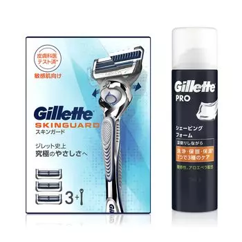 Gillette Skin Guard Manual Основной блок Запасные лезвия Пена для бритья 245 г Бритва для чувствительной кожи Мужская (3 Включено) + [Покупка комплекта] Мужской серебряный