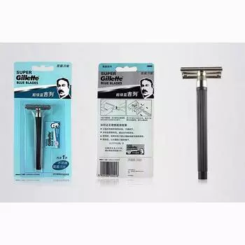 Gillette супер синяя опасная бритва для мужчин лезвия из нержавеющей стали лезвие для бритья подлинная безопасная бритва для бритья волос бороды синий/серебряный