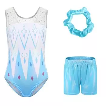 Гимнастическая одежда для девочек 5-12 лет, боди с треугольными шортами и повязка на голову, 3 шт., танцевальная одежда для выступлений 8