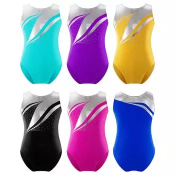 Гимнастические купальники для девочек, блестящие стразы, бронзовая ткань, танцевальная одежда, цельный боди для катания на коньках 5-6 Years горячий розовый