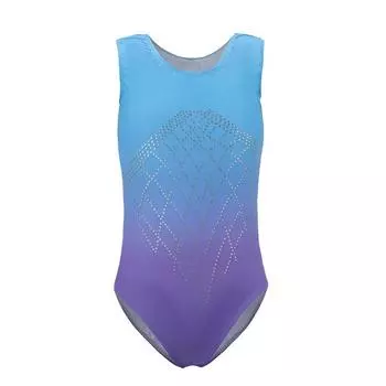 Гимнастический костюм без рукавов с бриллиантами, танцевальная одежда, танцевальная одежда, градиентный цвет, боди, костюм 6 синий