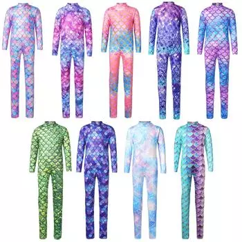Гимнастический купальник для девочек, комбинезон русалки с длинными рукавами, боди, комбинезоны для акробатики, танцевальные балетные велосипедки 5-6 Years