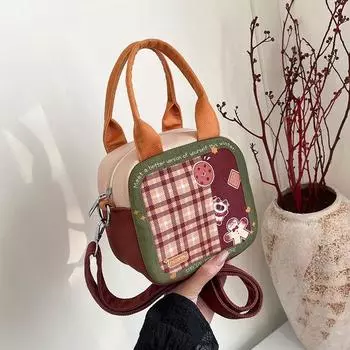 Ginger Cake Siam Messenger Bag Female 2025 Summer New Arrival Cute Plaid Handbag Special-Interest Design Cell Phone Small Bag Brown No pendant