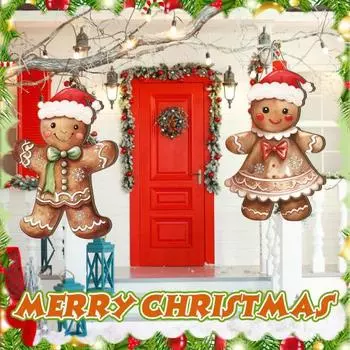 Gingerbread Hanging Sign Wooden Christmas Front Door Decorations with Lanyard Indoor Outdoor Foldable Hanging Gingerbread Boys And Girls for girl
