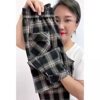 Gingham K-style Loose Fashion Slim Looking High Waist Casual Pants Mi Hei Ge M