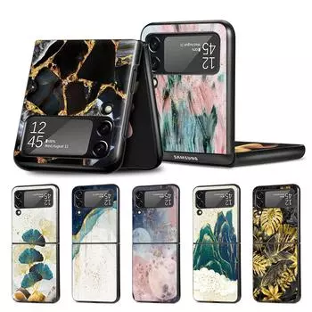 Гинкго Билоба Л.. Цветочный роскошный золотой фольгированный чехол для Samsung Galaxy Z Flip3 5G Flip4 черный жесткий чехол для телефона Flip 3 Shell Zflip3 Samsung Z Flip3 5G