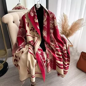 Ginkgo Biloba Print Temperament Fashion Women Warm Scarf Shawl 180cm красный
