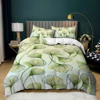 Ginkgo Botanical Duvet Cover Green Orange Plant Duvet Cover Leaf Patterned Duvet Cover Luxury Botanical Bedding Room Decoration 135x200cm 2pcs
