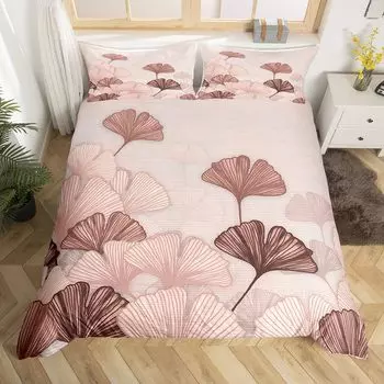 Ginkgo Leaf Duvet Cover Queen Natural Botanical Bedding Set Plants Rustic Farmhouse Comforter Cover Abstract Leaves Quilt Cover EU Single(135x200cm)