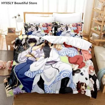 Gintama Bedding Set Duvet Cover Pillowcases For Adult Kids Single Double Full Queen King Kids Teens Sakata Gintoki Bed Linen 135x200cm 2pcs