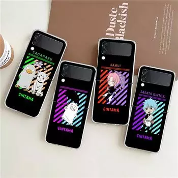 Gintoki Sakata Cute Gintama Anime Clear Phone Case For Samsung Galaxy Z Flip 3 4 5G Hard Folding Shell For Samsung Z Flip3 Cover Galaxy Z Flip