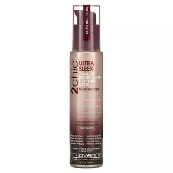 Giovanni, 2chic, ультрагладкий несмываемый кондиционер и эликсир для укладки, для всех типов волос, бразильский кератин + марокканское аргановое масло, 4 жидких унции (118 мл)