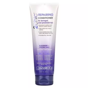 Giovanni, 2chic, восстанавливающий кондиционер, для волос, поврежденных частыми завивками и окрашиваниями, ежевика + кокосовое молоко, 250 мл (8,5 жидких унций)
