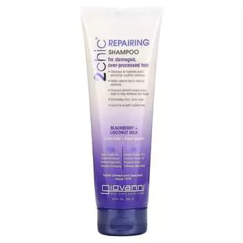 Giovanni, 2chic, восстанавливающий шампунь, для волос, поврежденных частыми завивками и окрашиваниями, ежевика + кокосовое молоко, 250 мл (8,5 жидких унций)