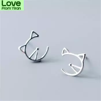 Гипоаллергенные милые серьги-гвоздики в виде кота для женщин серебряного цвета серьги Pendientes Mujer Eh821