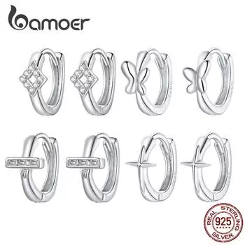 Гипоаллергенные серьги BAMOER из стерлингового серебра 925 пробы с белым цирконием и бриллиантами, женские серьги-гвоздики D серебряный