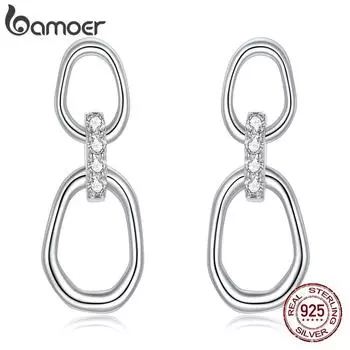 Гипоаллергенные серьги-гвоздики BAMOER из стерлингового серебра 925 пробы с геометрическим рисунком